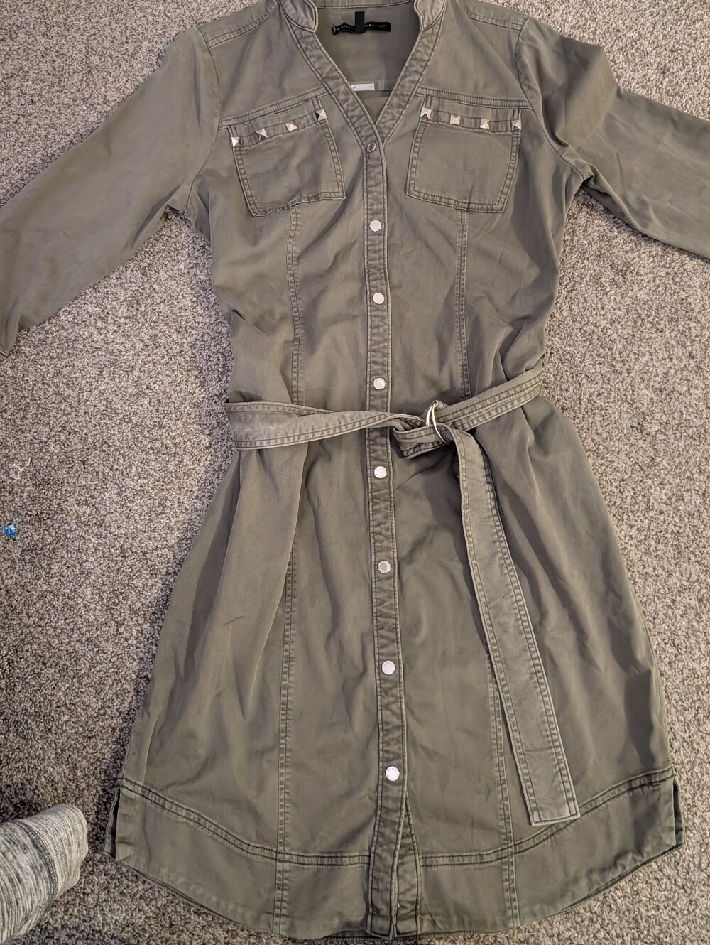 White House Black Market Olive Utility Shirt Midi Dress